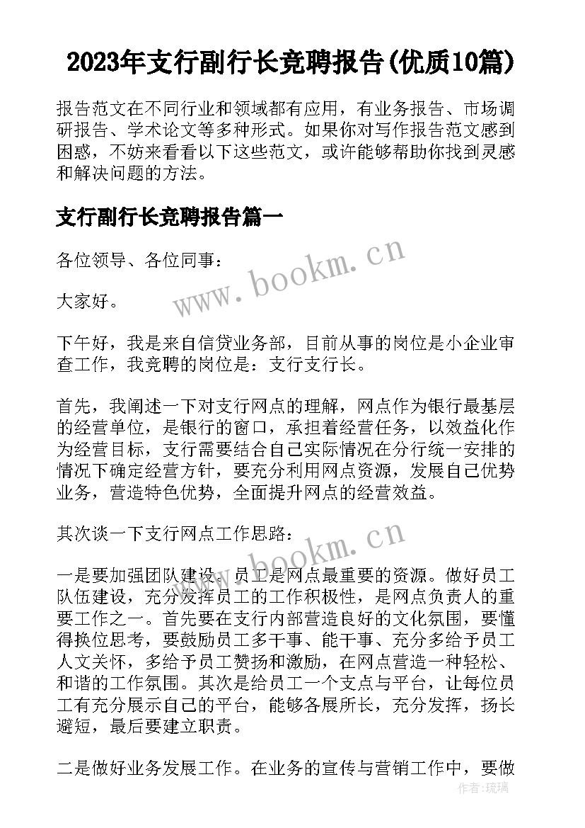 2023年支行副行长竞聘报告(优质10篇)