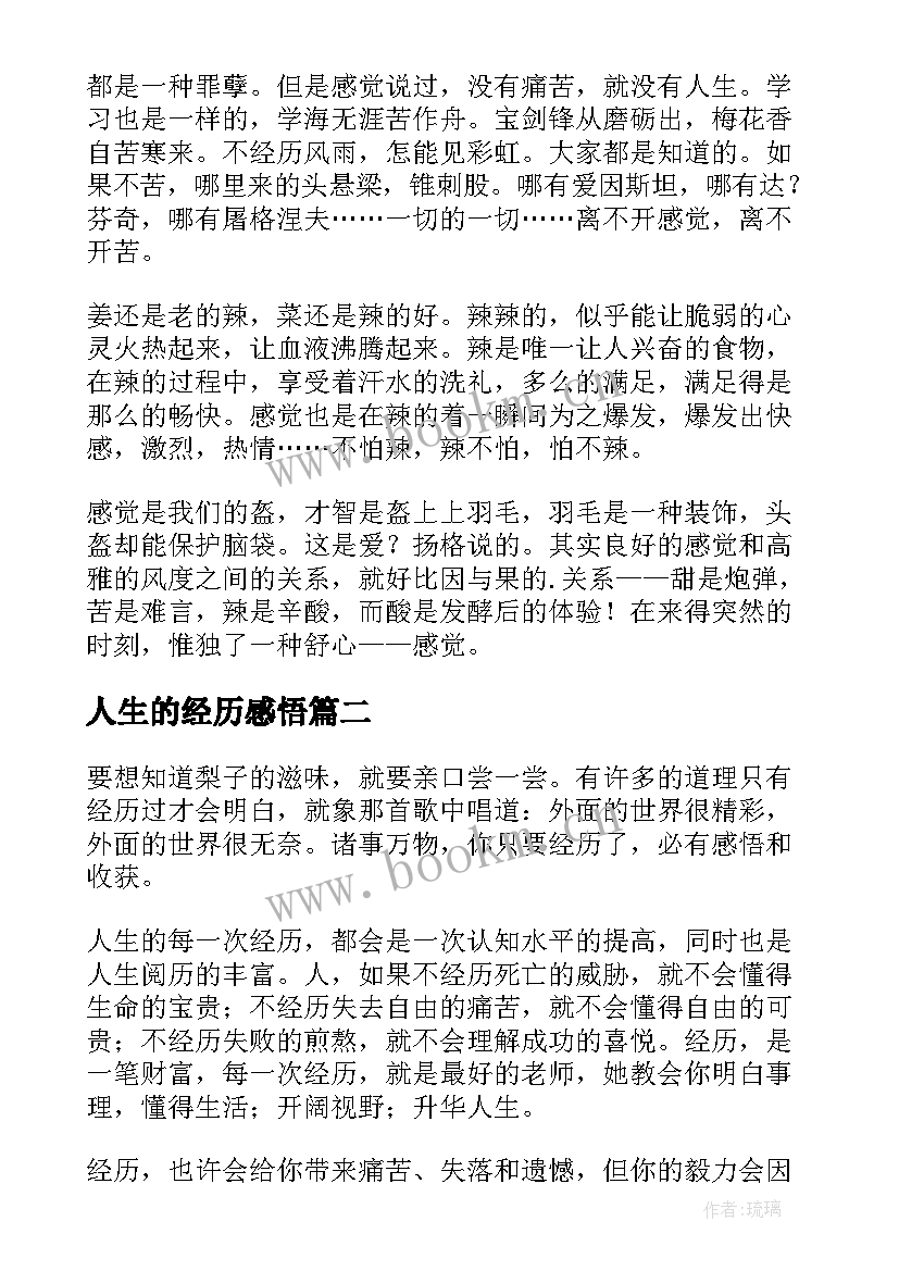 2023年人生的经历感悟(实用8篇)