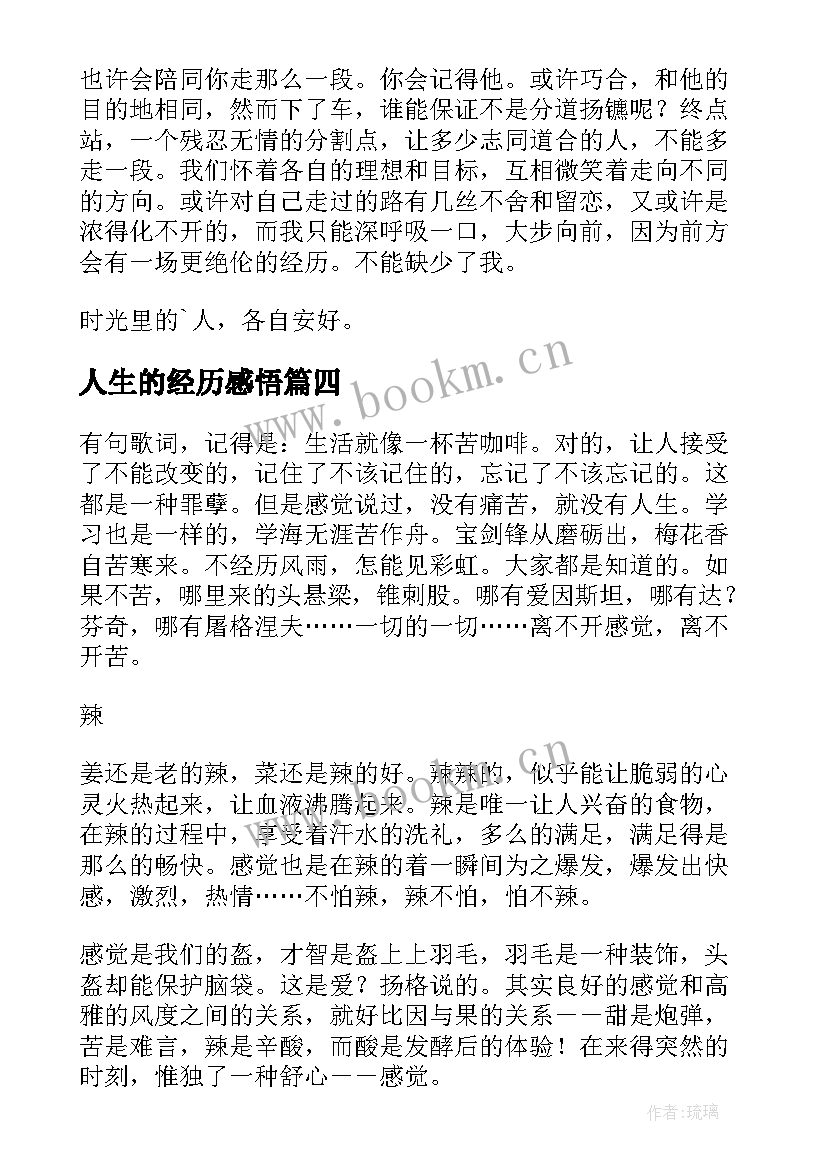 2023年人生的经历感悟(实用8篇)