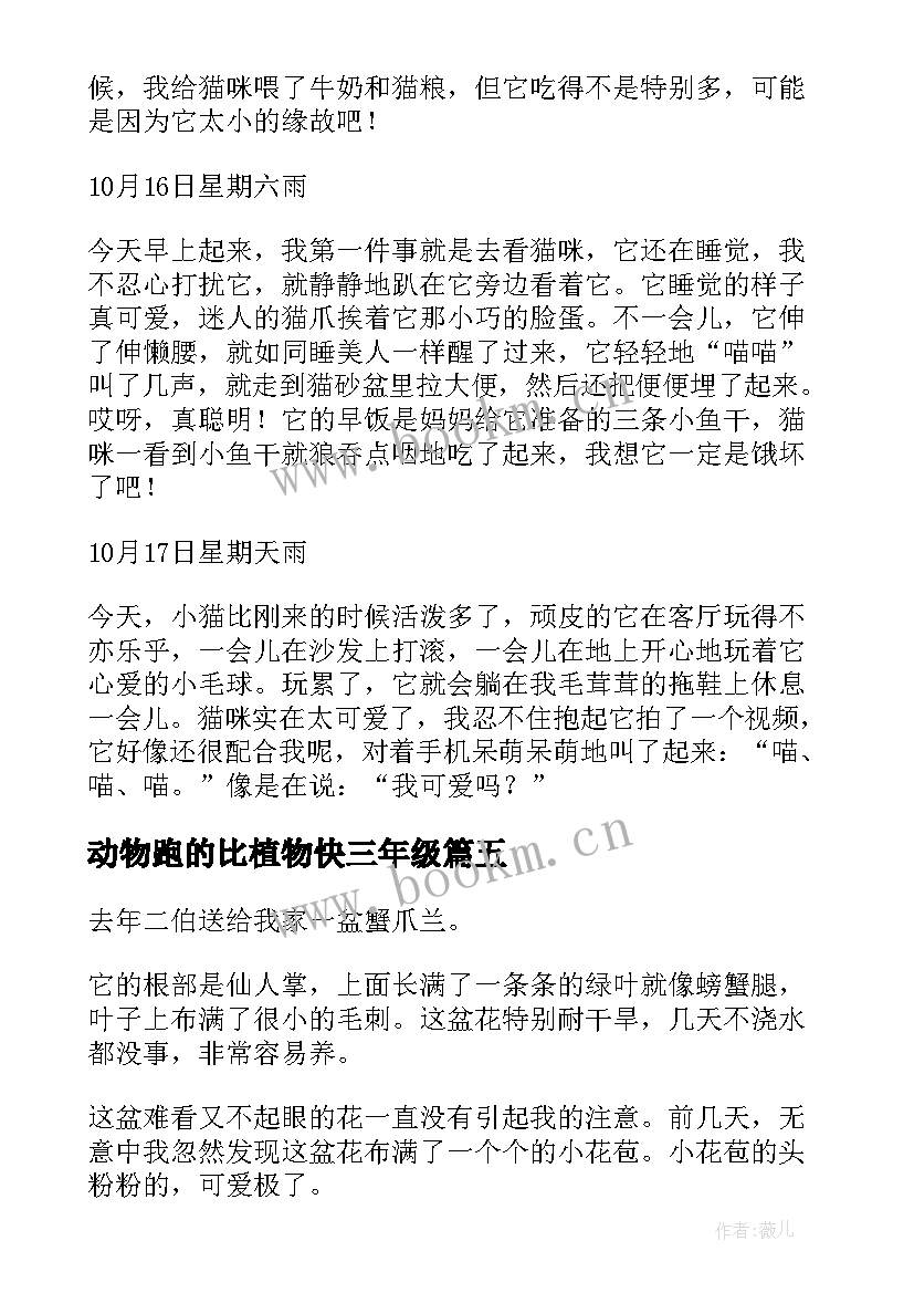 动物跑的比植物快三年级 动物或植物观察日记(汇总19篇)