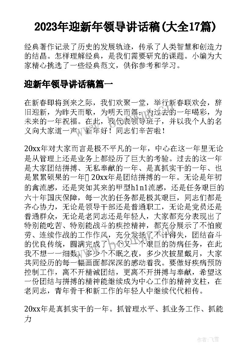 2023年迎新年领导讲话稿(大全17篇)