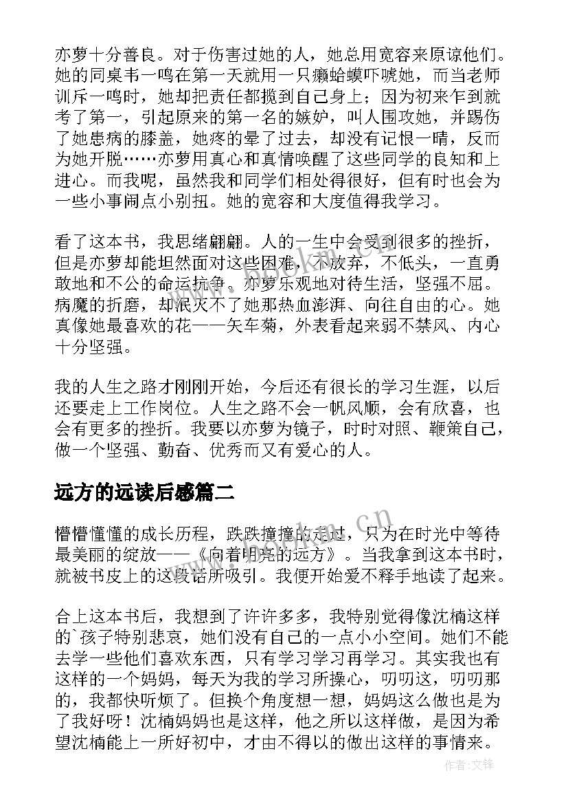 2023年远方的远读后感 远方的矢车菊读后感(实用16篇)