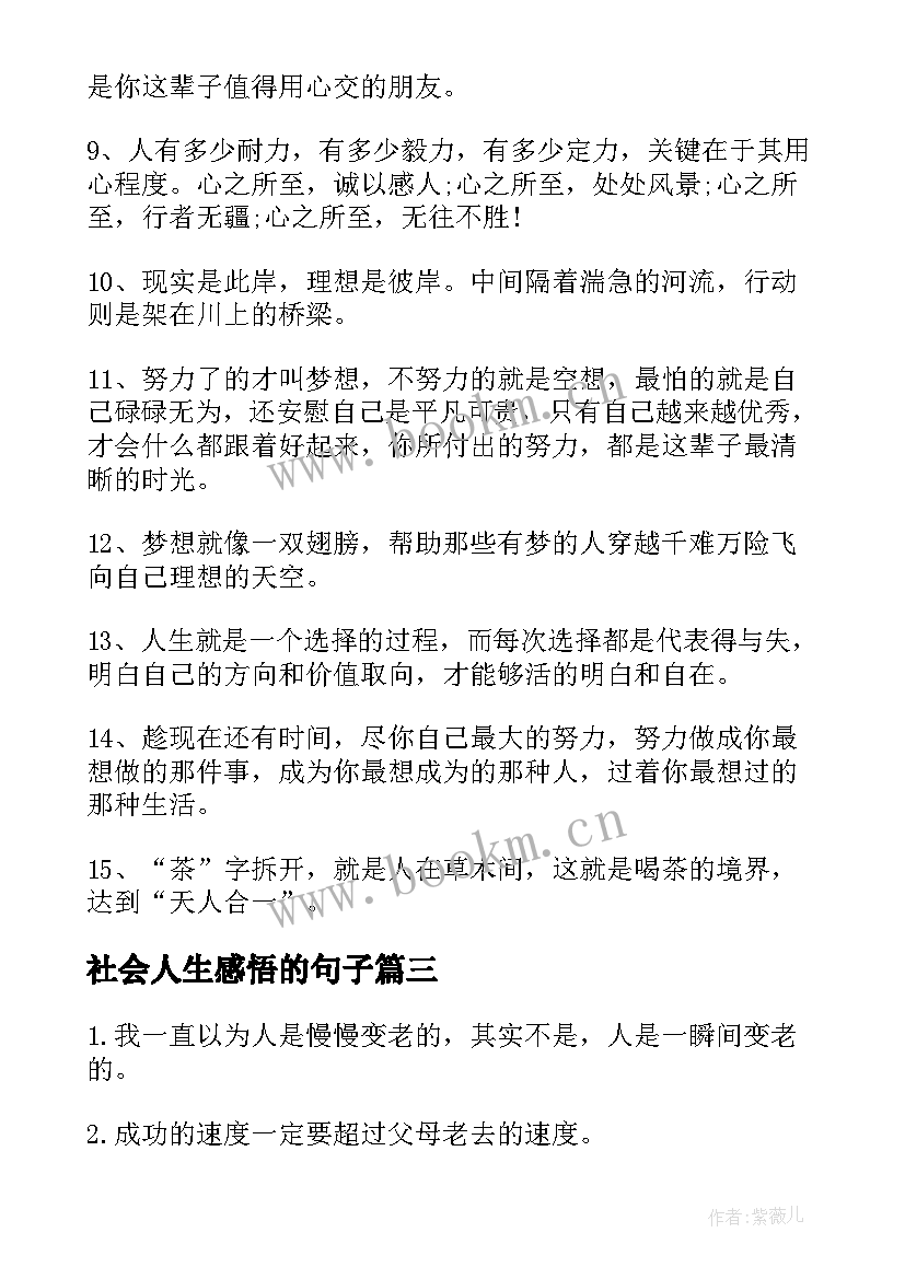 社会人生感悟的句子(模板9篇)