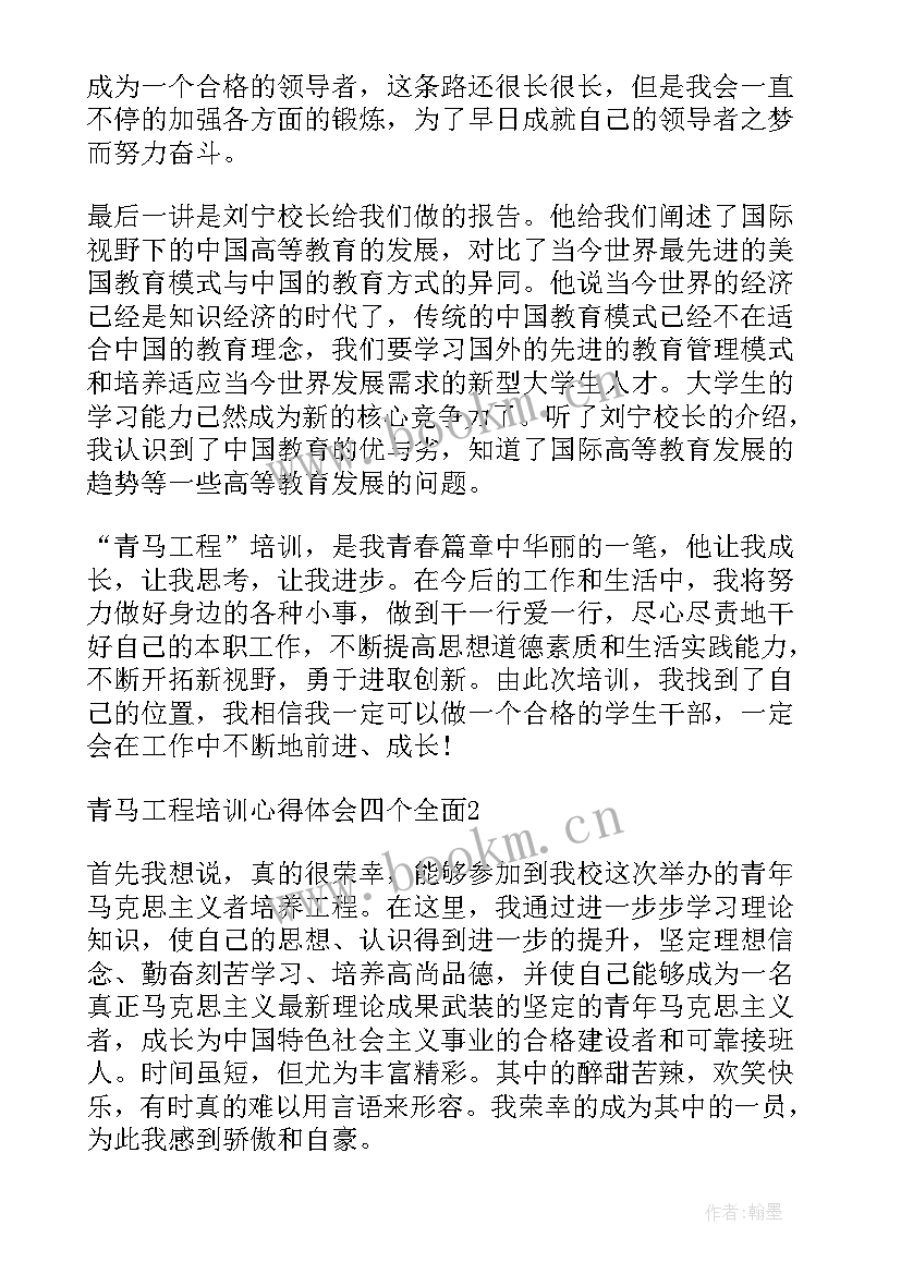 最新青马班培训心得体会 青马工程班培训心得体会(模板11篇)