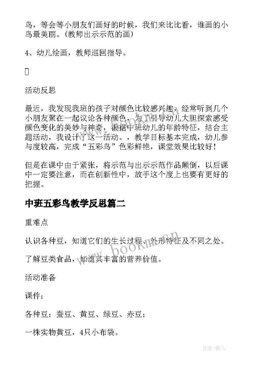 2023年中班五彩鸟教学反思 五彩蛋中班教案反思(精选16篇)