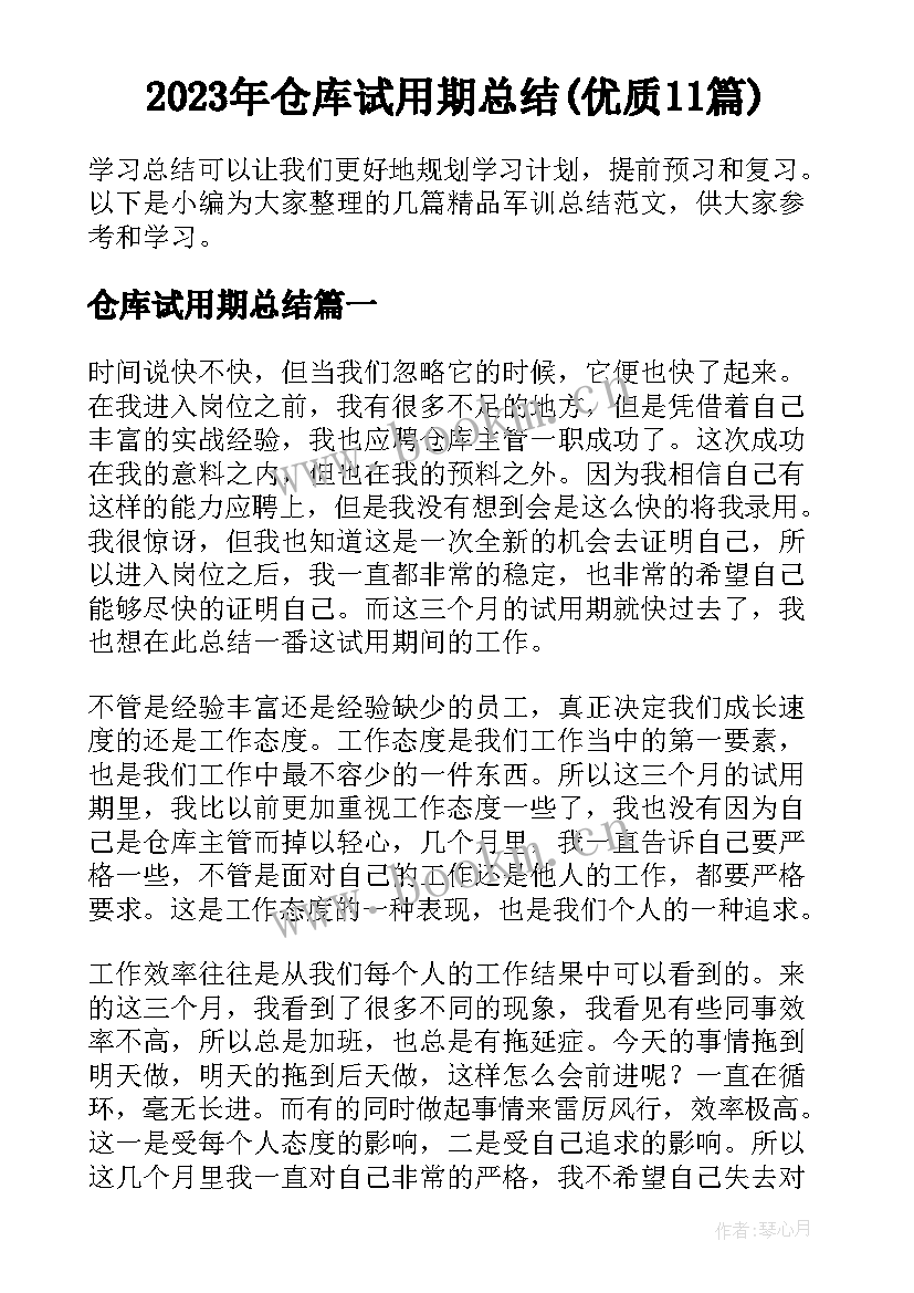 2023年仓库试用期总结(优质11篇)