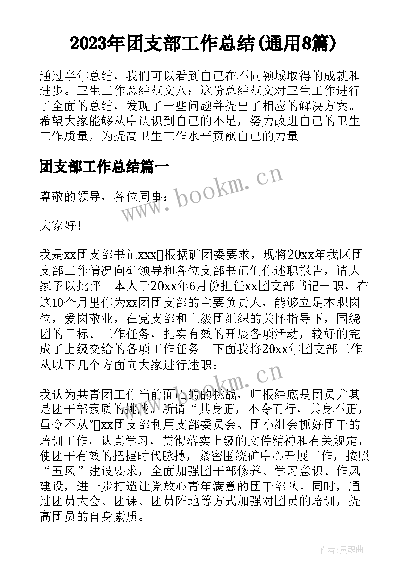 2023年团支部工作总结(通用8篇)