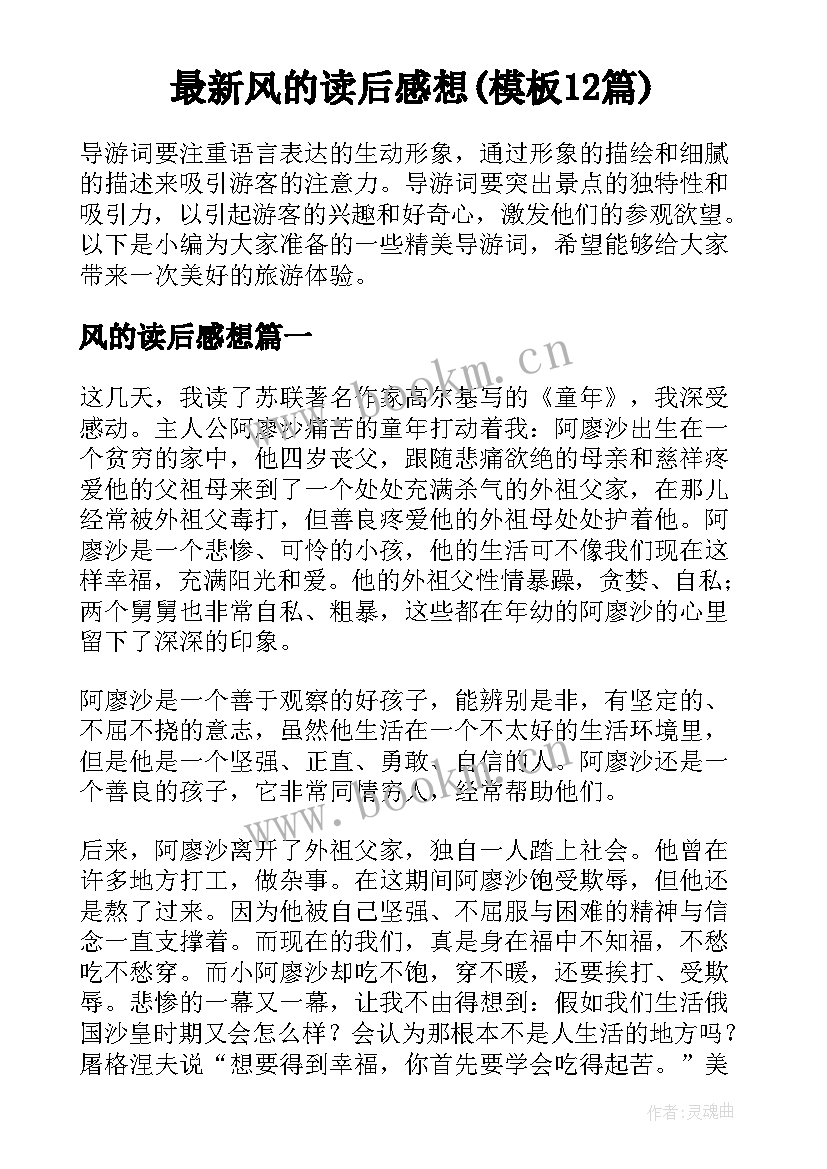 最新风的读后感想(模板12篇)