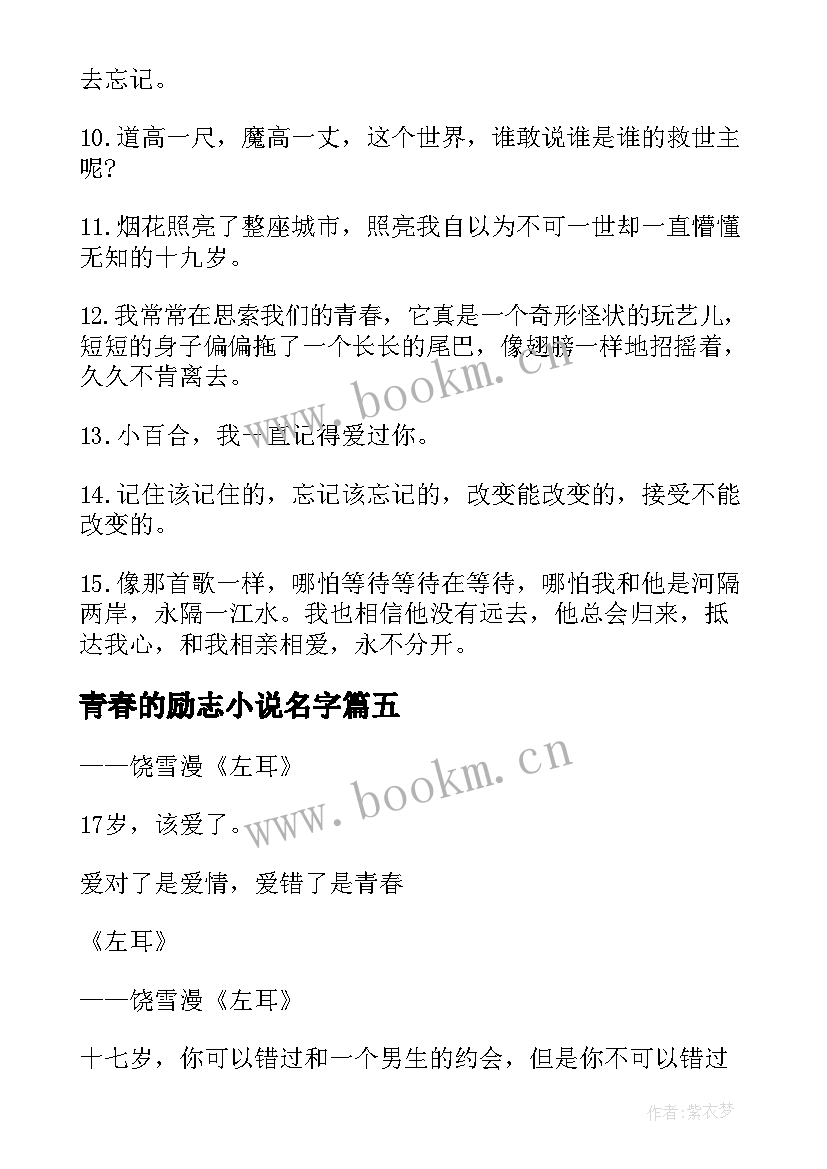 2023年青春的励志小说名字 本青春励志小说(模板8篇)