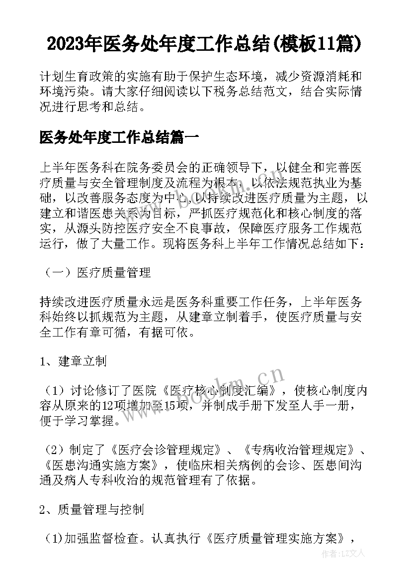 2023年医务处年度工作总结(模板11篇)