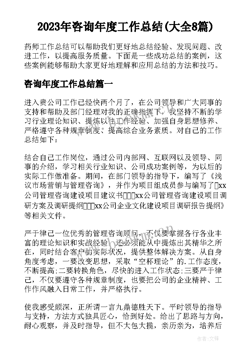 2023年咨询年度工作总结(大全8篇)