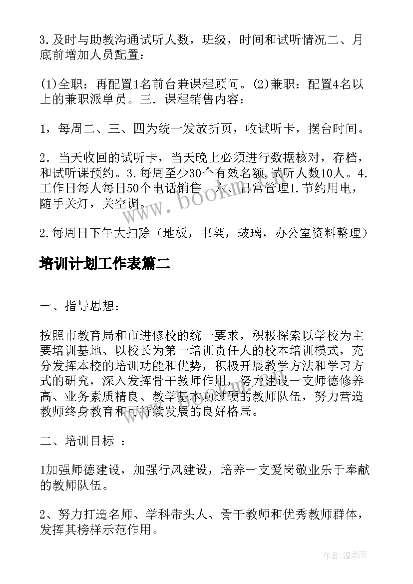 2023年培训计划工作表 培训工作计划书(优秀8篇)