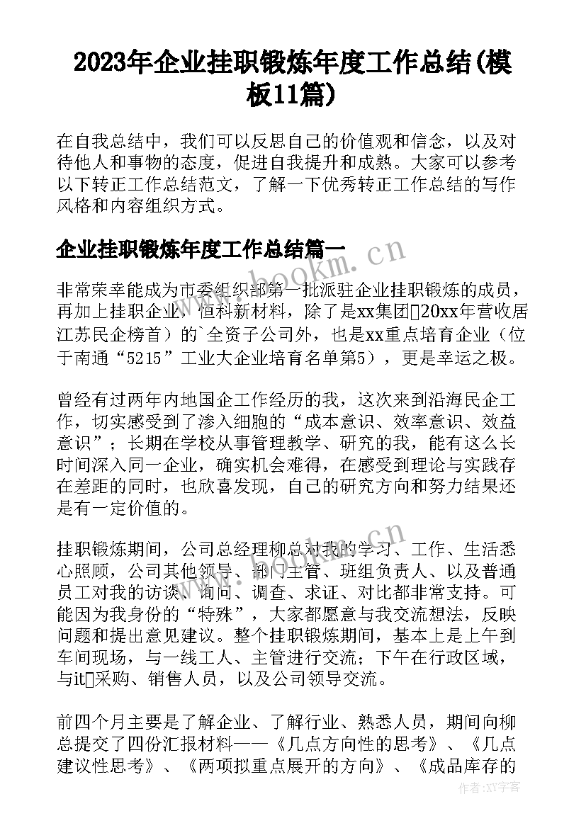 2023年企业挂职锻炼年度工作总结(模板11篇)