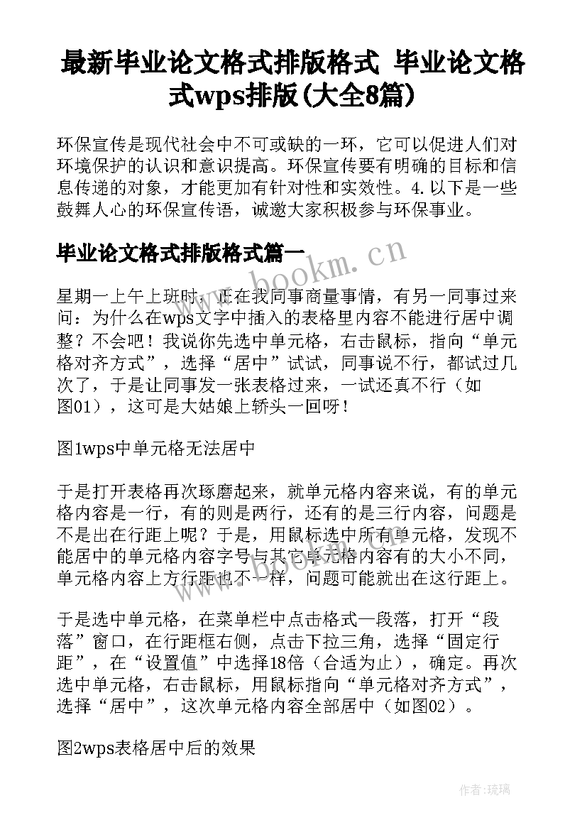 最新毕业论文格式排版格式 毕业论文格式wps排版(大全8篇)