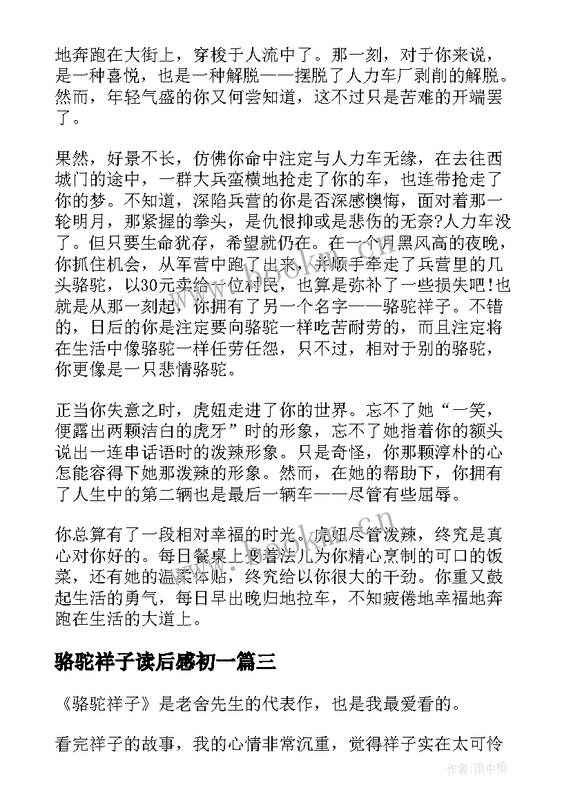 骆驼祥子读后感初一(大全10篇)