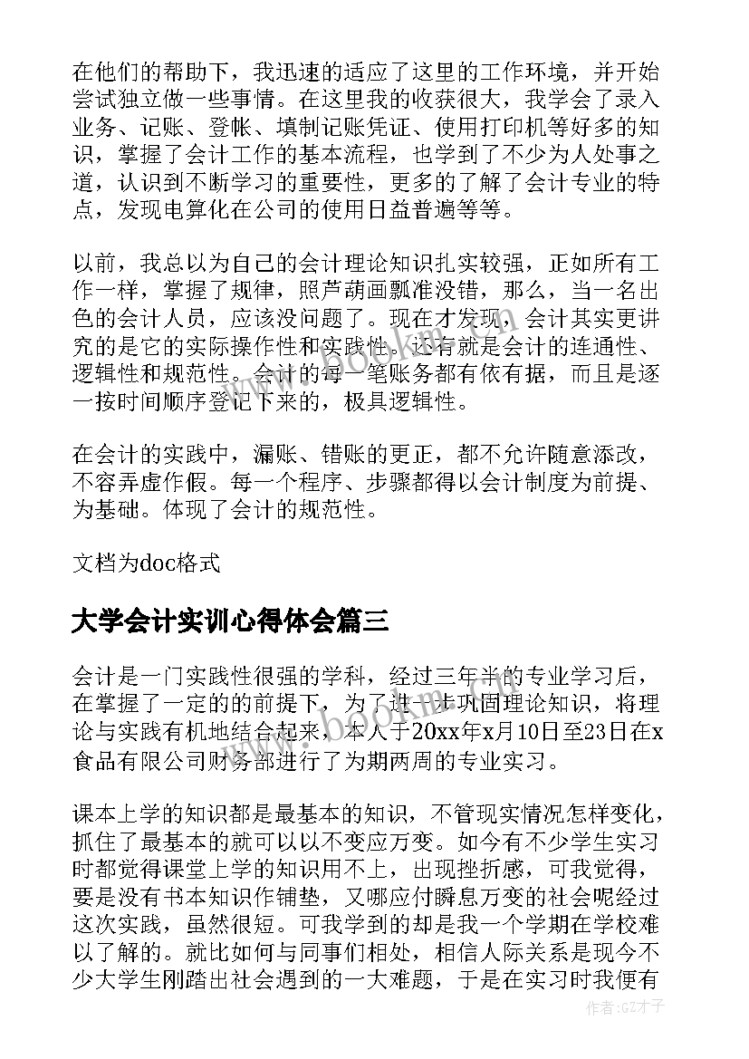 2023年大学会计实训心得体会(大全8篇)