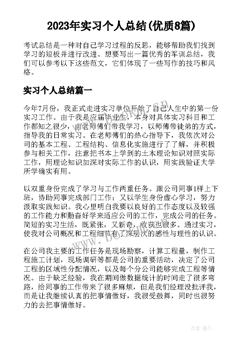 2023年实习个人总结(优质8篇)