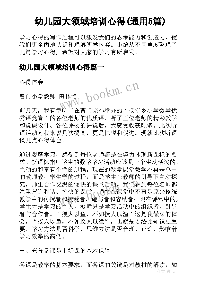 幼儿园大领域培训心得(通用5篇)