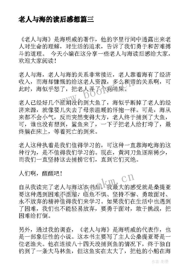 老人与海的读后感想(汇总13篇)