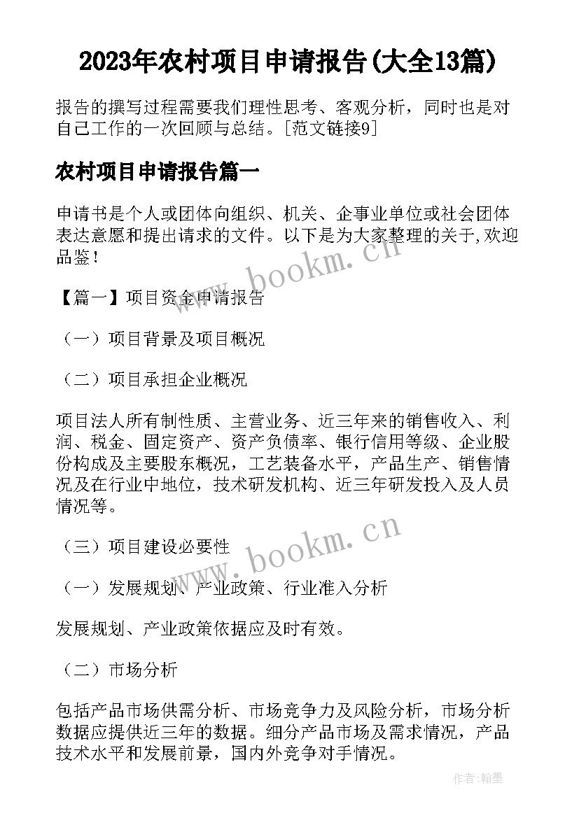 2023年农村项目申请报告(大全13篇)