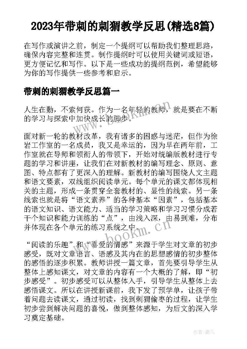 2023年带刺的刺猬教学反思(精选8篇)