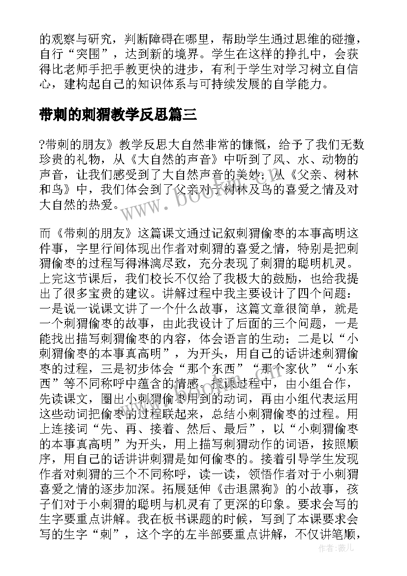 2023年带刺的刺猬教学反思(精选8篇)