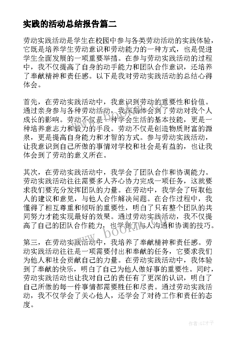 实践的活动总结报告(模板11篇)