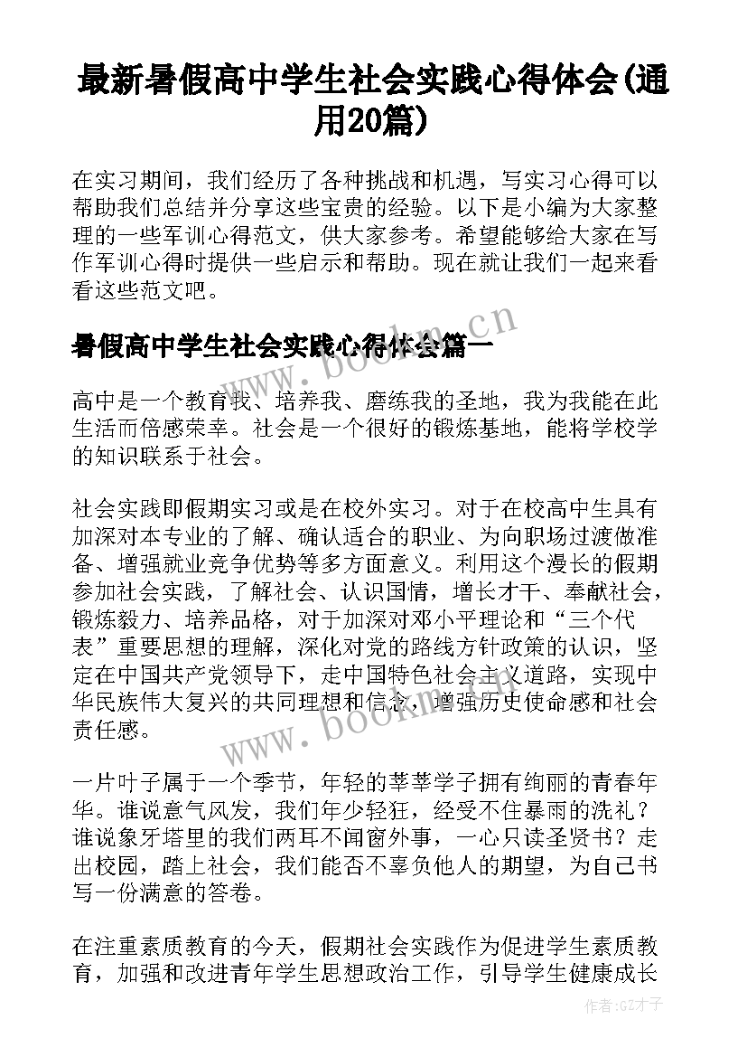 最新暑假高中学生社会实践心得体会(通用20篇)