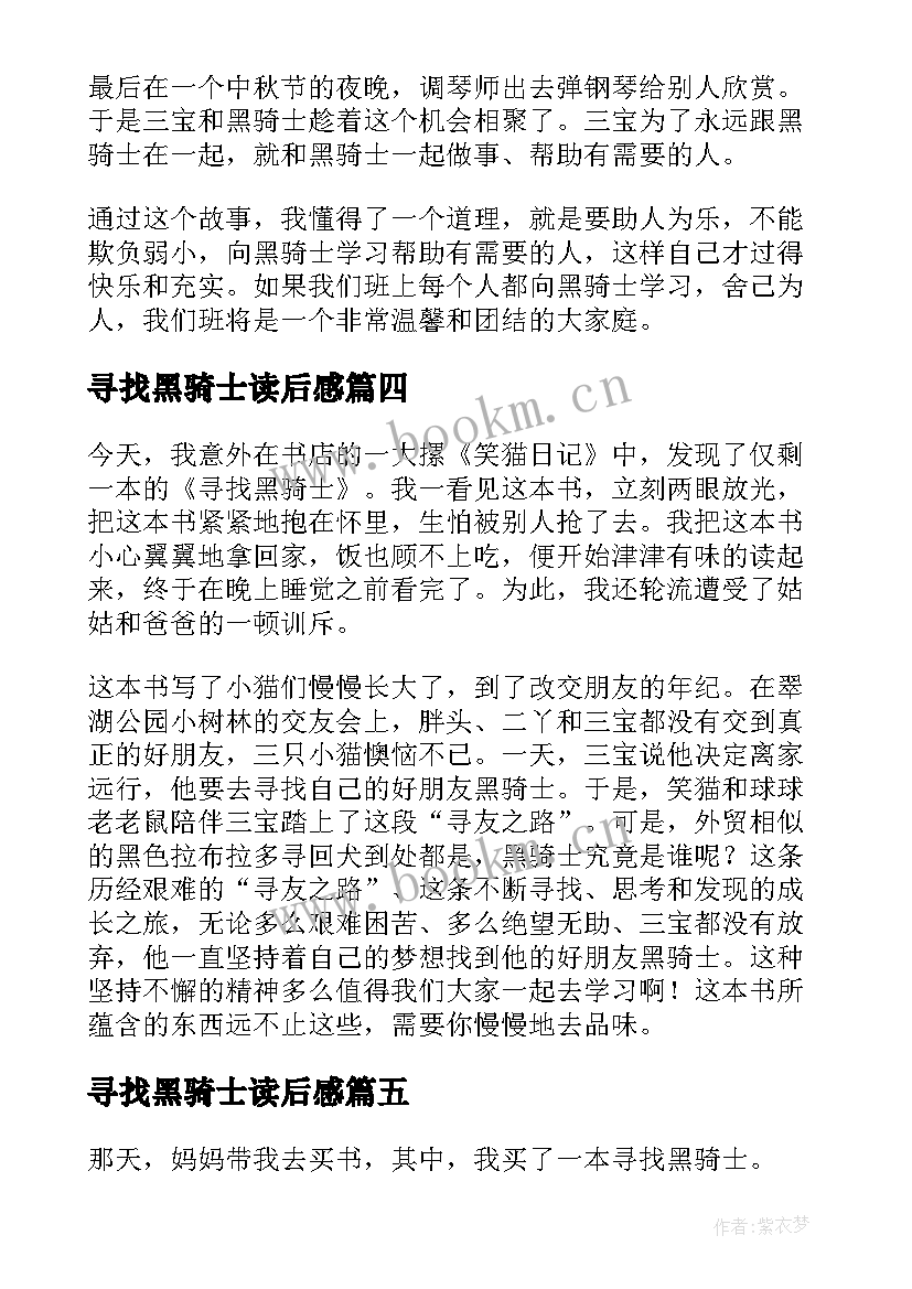 寻找黑骑士读后感 寻找骑士读后感(大全18篇)