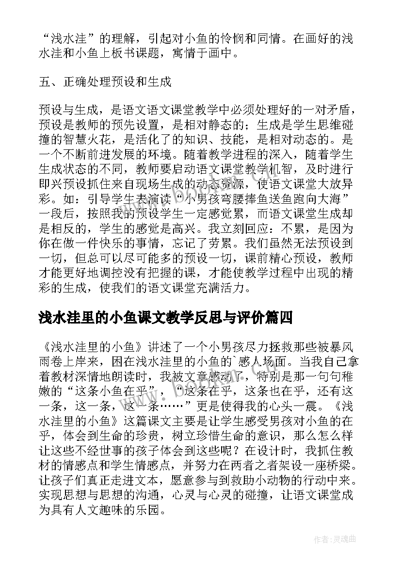 2023年浅水洼里的小鱼课文教学反思与评价 浅水洼里的小鱼教学反思(优秀8篇)