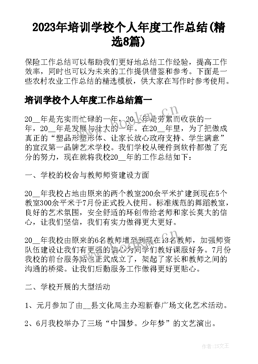 2023年培训学校个人年度工作总结(精选8篇)