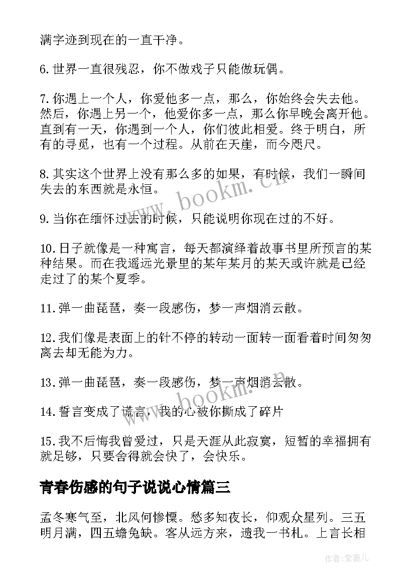 青春伤感的句子说说心情(大全8篇)