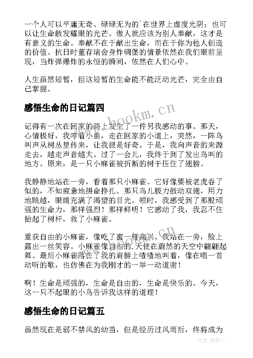 2023年感悟生命的日记(大全8篇)