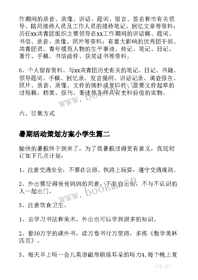 暑期活动策划方案小学生 大学生暑期社会实践专项活动方案(实用5篇)