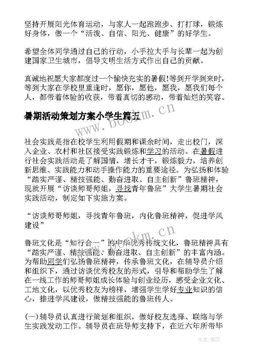 暑期活动策划方案小学生 大学生暑期社会实践专项活动方案(实用5篇)