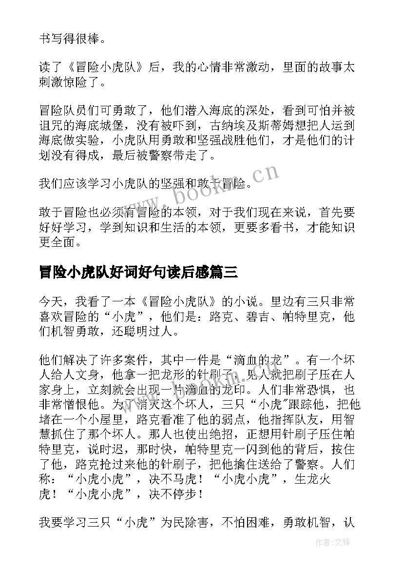 最新冒险小虎队好词好句读后感 冒险小虎队读后感(通用9篇)