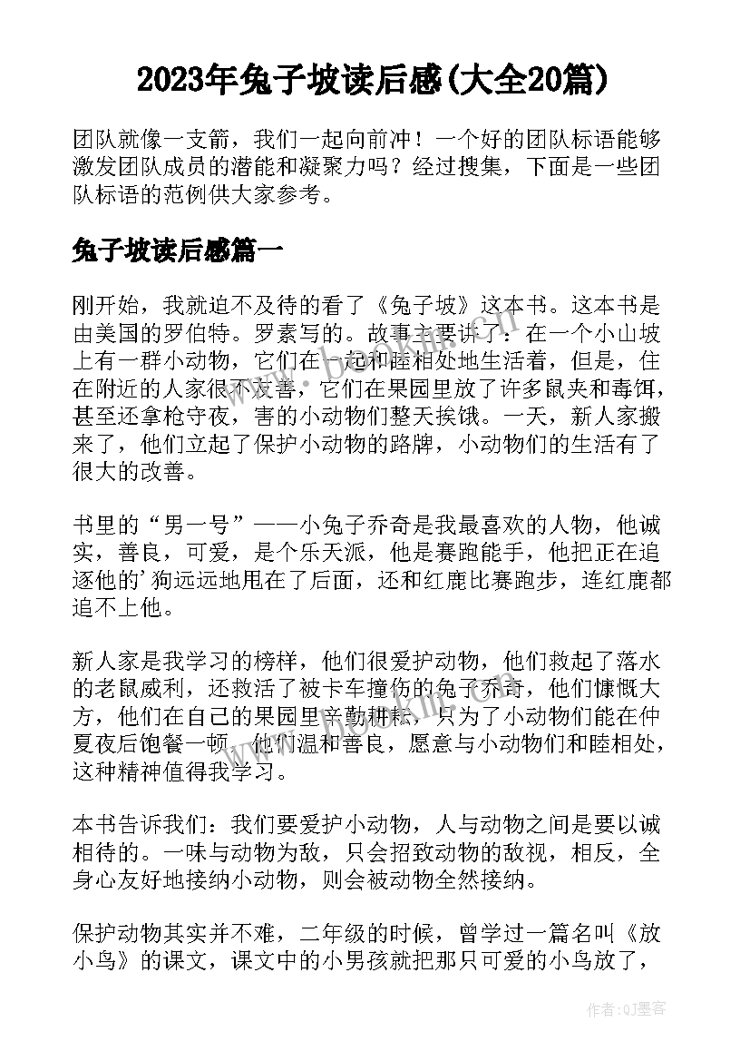 2023年兔子坡读后感(大全20篇)