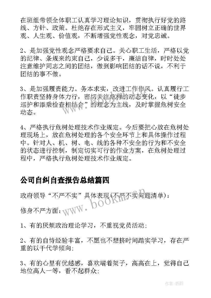 2023年公司自纠自查报告总结 公司安全自查自纠报告(模板6篇)