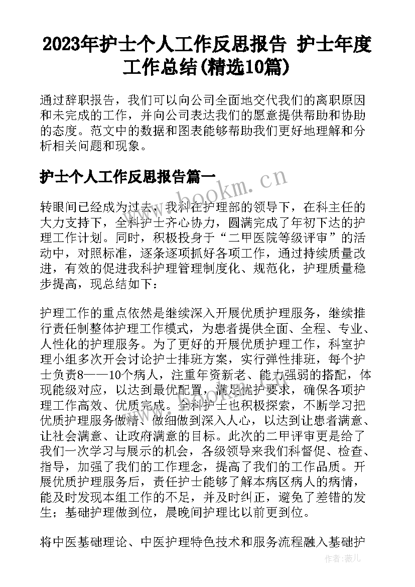 2023年护士个人工作反思报告 护士年度工作总结(精选10篇)