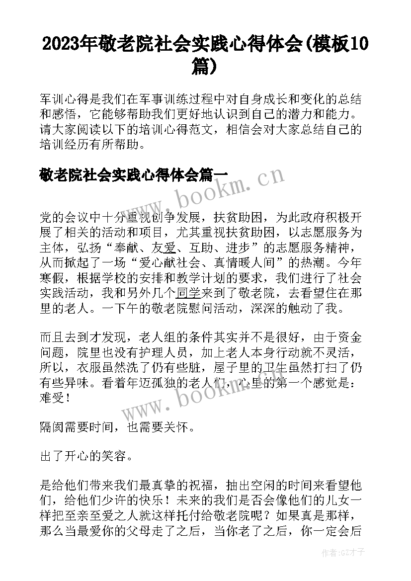 2023年敬老院社会实践心得体会(模板10篇)