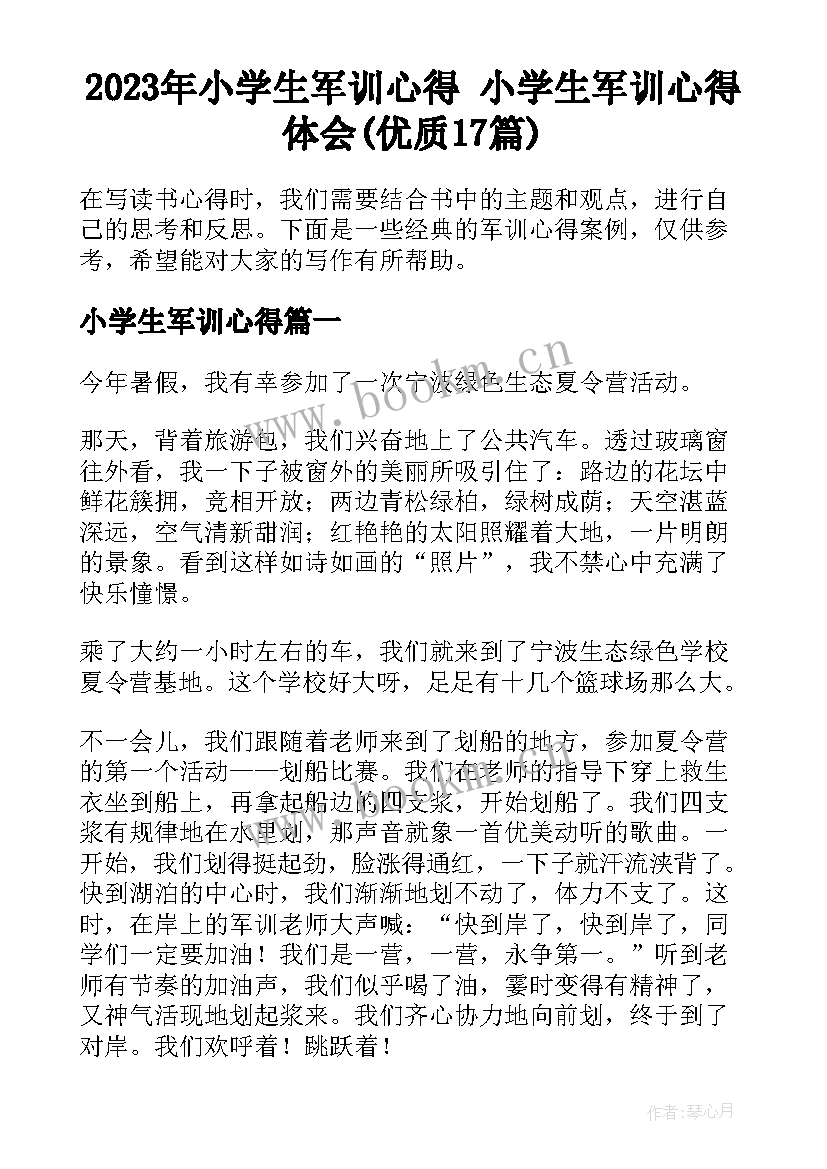 2023年小学生军训心得 小学生军训心得体会(优质17篇)