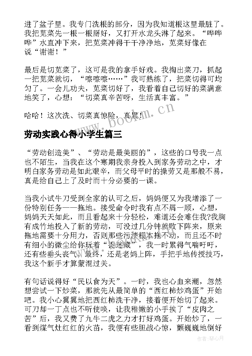 2023年劳动实践心得小学生 小学生寒假劳动实践心得体会(精选8篇)