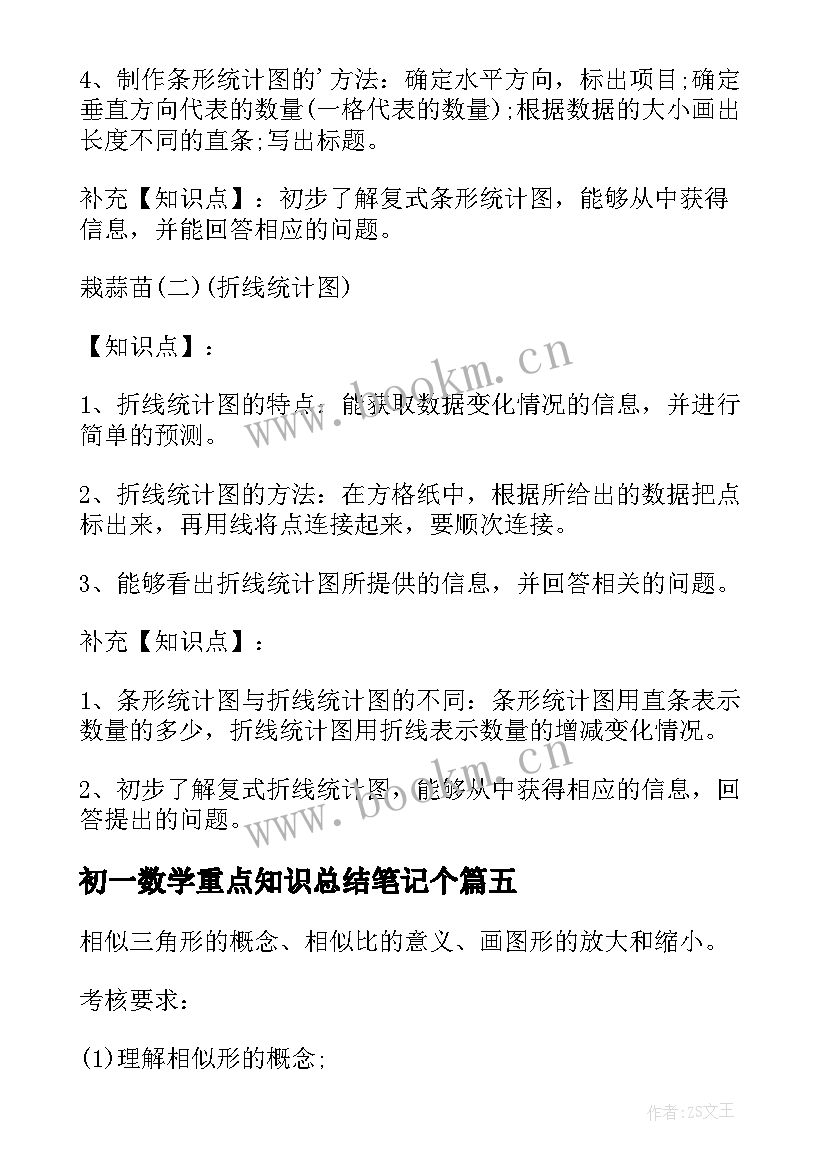 初一数学重点知识总结笔记个(通用19篇)