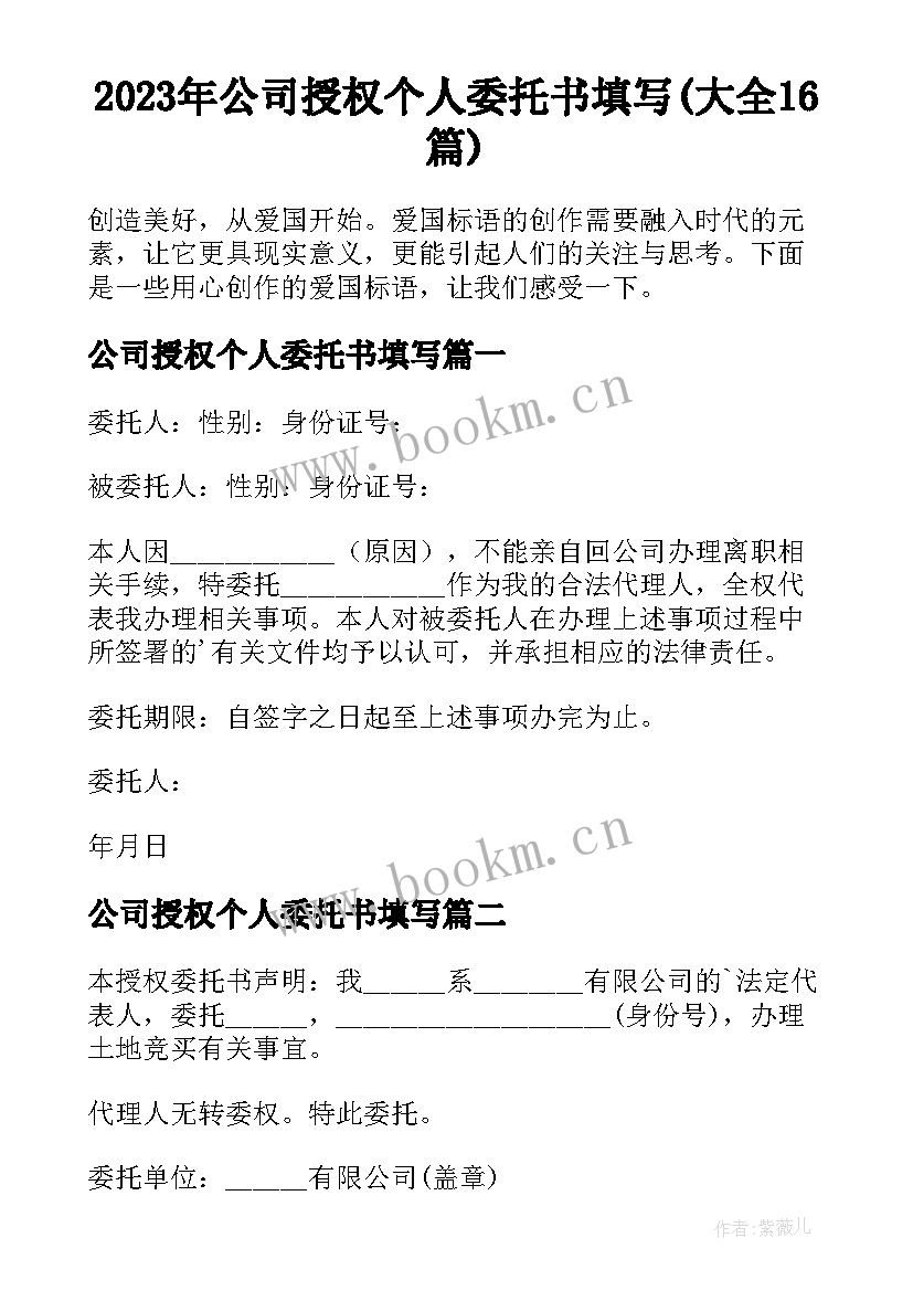 2023年公司授权个人委托书填写(大全16篇)