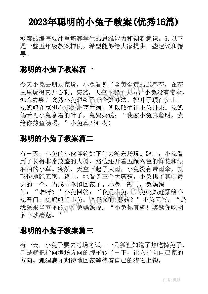 2023年聪明的小兔子教案(优秀16篇)