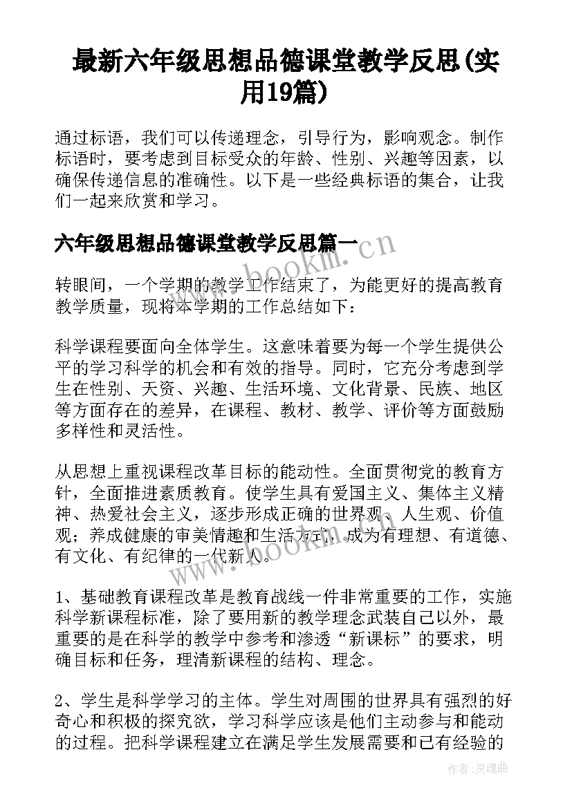 最新六年级思想品德课堂教学反思(实用19篇)