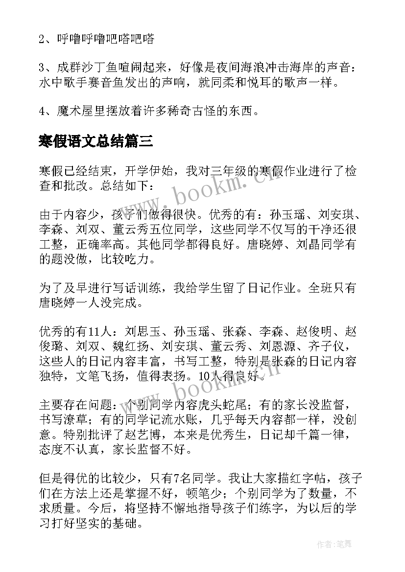 2023年寒假语文总结 语文教育寒假实习个人总结报告(通用6篇)