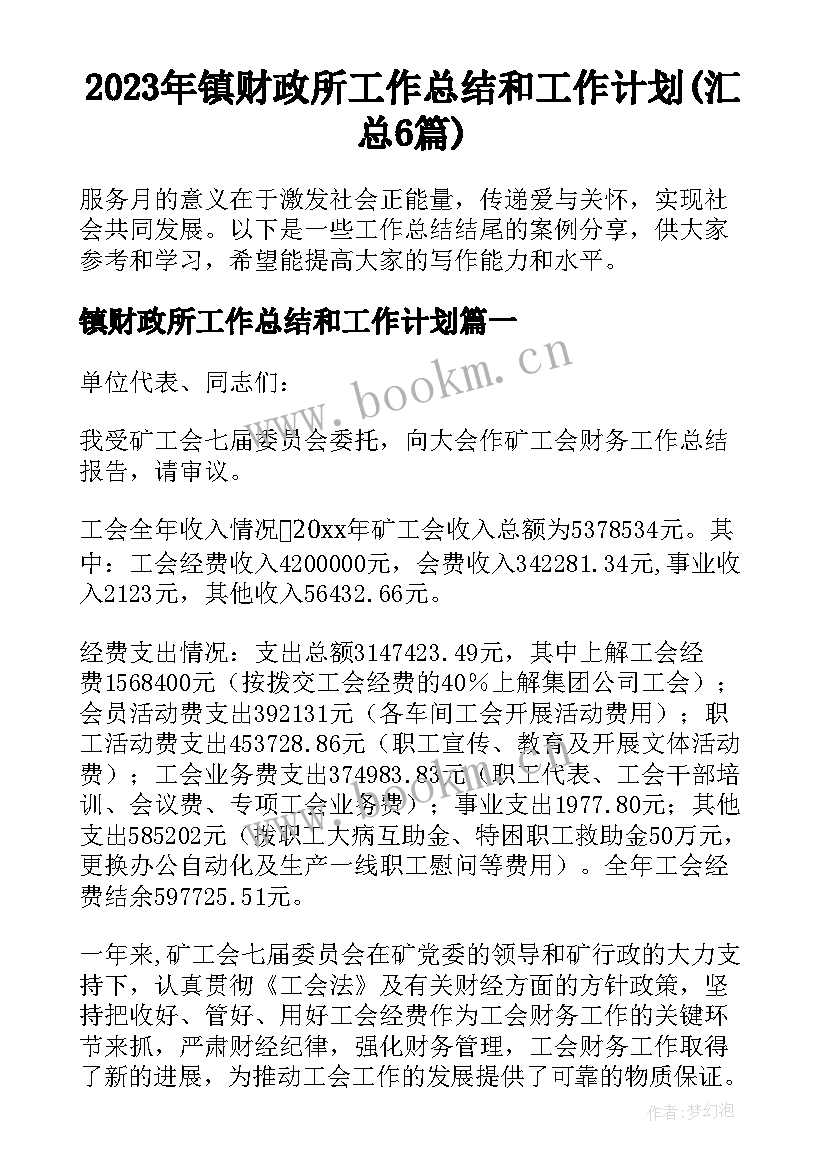 2023年镇财政所工作总结和工作计划(汇总6篇)