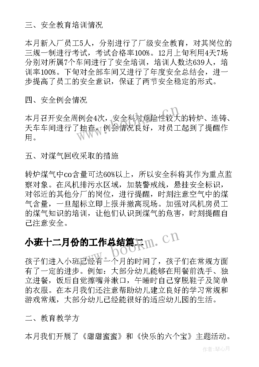 2023年小班十二月份的工作总结(汇总6篇)