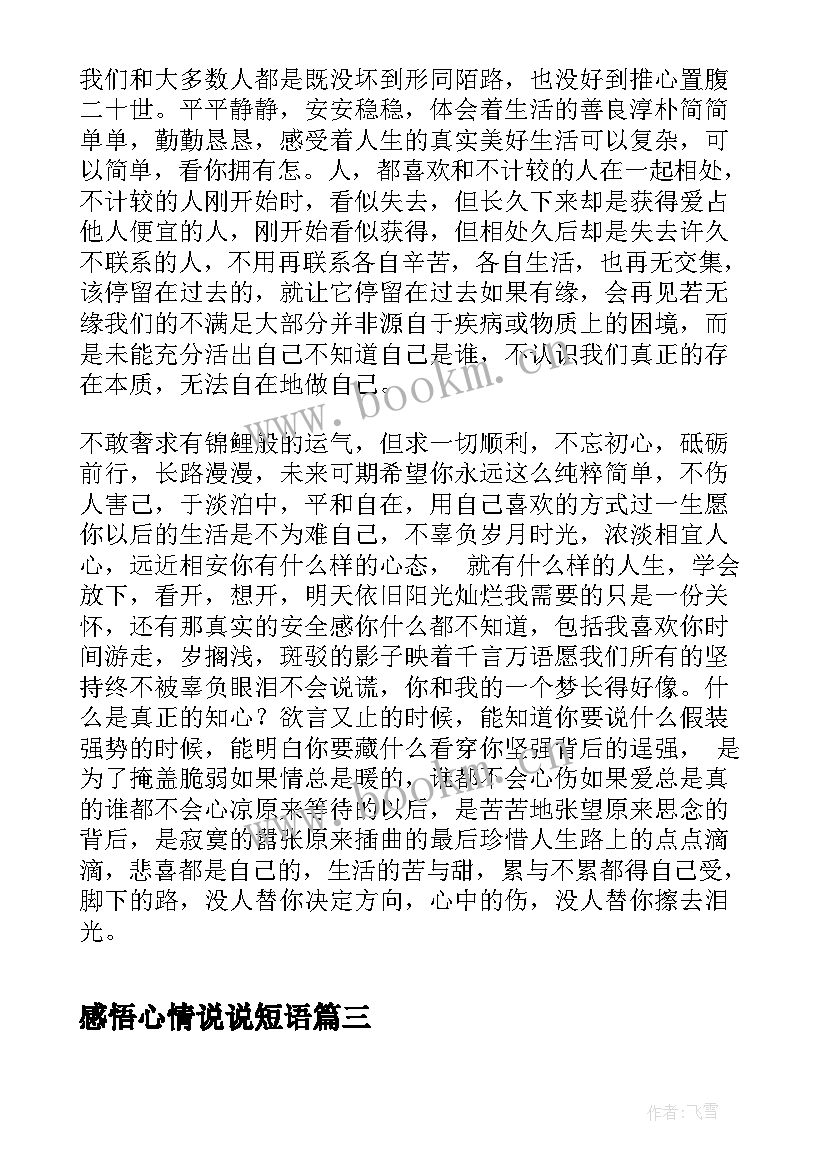 2023年感悟心情说说短语 人生感悟的句子心情说说(优秀8篇)